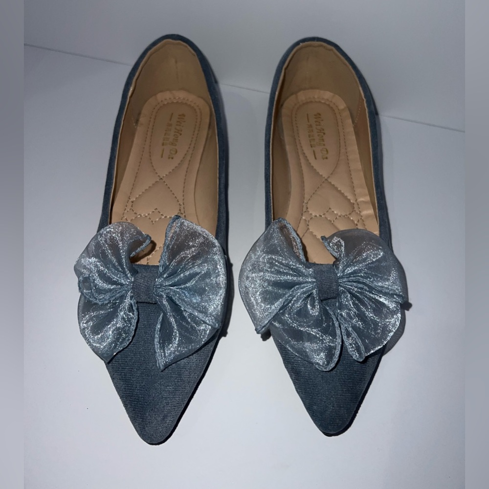 Blue Suede Flats with Bow